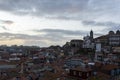 View to the historical part of the city of Porto. Sunset and sky with clouds