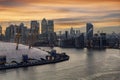 View to the illuminated financial district of London, Canary Wharf, United Kingdom Royalty Free Stock Photo