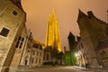 Church Of Our Lady In Bruges At Night Royalty Free Stock Photo