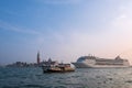 View to the island San Giorgio Maggiore with cruiser in Venice, Italy Royalty Free Stock Photo