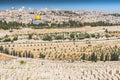 View to Jerusalem old city temple mount and the ancient Jewish cemetery in Olive mountain, Israel