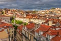 View to King Pedro IV Square and old city center streets with orange tiled houses , Lisbon, Portugal Royalty Free Stock Photo