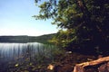 View to Laacher See lake with its trees. Royalty Free Stock Photo