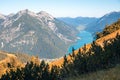 View to lake Achensee and Seebergspitze, from hiking trail Baerenkopf austria Royalty Free Stock Photo