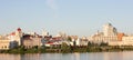 View to the lake from Kazan Lake Embankment. Sunny landscape with view of city on Lake Nizhny Kaban Royalty Free Stock Photo