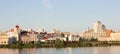 View to the lake from Kazan Lake Embankment. Sunny landscape with view of city on Lake Nizhny Kaban