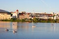 View to the lake from Kazan Lake Embankment. Sunny landscape with view of city on Lake Nizhny Kaban Royalty Free Stock Photo