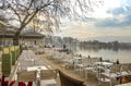 View to the lake Pamvotis in Ioannina city, Greece. Royalty Free Stock Photo