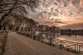 View to the lake Pamvotis. Ioannina city at sunset.Greece Royalty Free Stock Photo