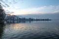 View to the lake Pamvotis and Ioannina city at sunset.Greece