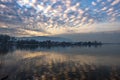 View to the lake Pamvotis nad Ioannina city at sunset.Greece.