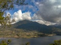 View to lake tamblingan with small village in Bali