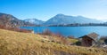 view to lake tegernsee and spa town Rottach-Egern, bavarian alps at early springtime Royalty Free Stock Photo