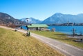 view to lake tegernsee and spa town Rottach-Egern, bavarian alps at early springtime Royalty Free Stock Photo