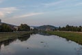 The view to Latorica river in Mukacheve town Royalty Free Stock Photo