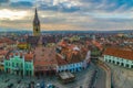 View to the Little Square and the Sibiu Lutheran Cathedral in the Transylvania region, Sibiu, Romania Royalty Free Stock Photo
