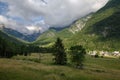 View to Log pod Mangartom village near Bovec, Slovenia, Triglav national park, Europe