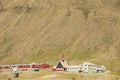 View to the lutheran church and residential buildings in Longyearbyen, Norway. Royalty Free Stock Photo