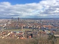 View to Lyon from Gallo Roman ruins in Lyon, France in a sunny day