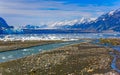 The view to Margerie and Grand pacific glaciers from Tarr inlet, Glacier Bay National Park, Alaska Royalty Free Stock Photo