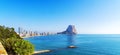 View to Mediterranean Sea, famous Rock Penon de Ifach in Calp, Valencia province, Costa Blanca, Spain