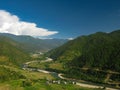 View to Mo Chhu river and Punakha-Wangdue valley from Khamsum Yulley Namgyal Temple, Bhutan Royalty Free Stock Photo