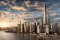 View to the modern skyline of Shanghai, China, on the Huangpu river