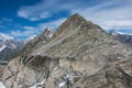 View to Monte Moro mountain from Monte Moro pass near Macugnaga, Monte Rosa massif at background, Italy. Panorama Royalty Free Stock Photo