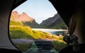 View to morning north Norway from the tent. Royalty Free Stock Photo