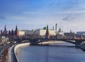 View to Moscow Kremlin from bridge over Moscow river, Russia Royalty Free Stock Photo