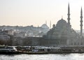 Cityscape. View to mosque, Bosphorus, ferry and dock Istanbul Turkey Royalty Free Stock Photo