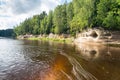 view to the Mountain river with Flowing Water Stream and sandstone cliffs Royalty Free Stock Photo