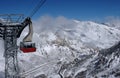 View to the mountains and red ski tram at Snowbird ski resoriew to the mountains and red ski tram at Snowbird ski resort in Utah