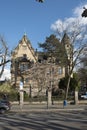 View to museum Liebig house at Schaumainkai in Frankfurt. The Liebig villa houses historic sculptures