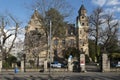 View to museum Liebig house at Schaumainkai in Frankfurt. The Liebig villa houses historic sculptures