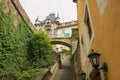 View to the narrow street with staircase in Meissen, Germany.