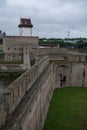 View to Narva castle and Narva river from walls of Ivangorod forteress. Invangorod, Russia