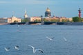 View to Neva river and Dvortsoviy Bridge also known as Palace Bridge in Saint Petersburg