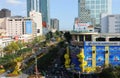 View to the new year parade in the heart of Ho Chi Ming City from the roof of the Rex Hotel