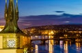 View to the night small district in big city Prague, Czech Republic Royalty Free Stock Photo
