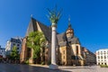 View to the Nikolai Column and Nikolai Church in the city of Leipzig, Germany