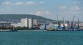 View to Novorossiysk Sea Tade Port and embankment of Admiral Serebryakova  from side of Western mole. Novorossiysk Royalty Free Stock Photo