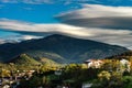 View to old medieval castle and beautiful autumnal valley, sunset, Foix Royalty Free Stock Photo