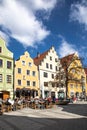 view to old town of Ingolstadt with half timbered historic houses downtown and beautiful renovated facades