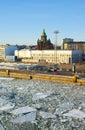 View to Orthodox Assumption Cathedral and the port in Helsinki Royalty Free Stock Photo