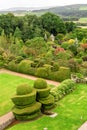 A view to the outside gardens and hills from one of the rooms in Crathes Castle, Scotland Royalty Free Stock Photo