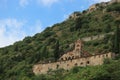 View to the Pantanassa Monastery surrounded by ruins of abandoned byzantine town Mystras, Greece