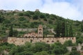 View to the Pantanassa Monastery surrounded by ruins of abandoned byzantine town Mystras, Greece