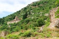 View to the Pantanassa Monastery surrounded by ruins of abandoned byzantine town Mystras, Greece