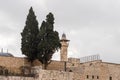 View to the part of the Temple Mount and the Minaret over the Islamic Museum in the Old Town of Jerusalem in Israel